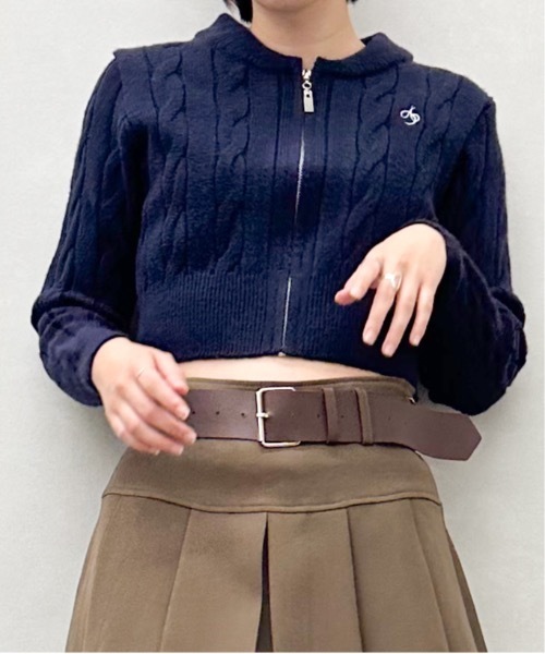 SpRay(スプレイ)の「ケーブル刺繍 ZIP カーディガン(カーディガン/ボレロ・レディース・グレー/ブラック/ネイビー/アイボリー・FREE)」の4枚目の写真