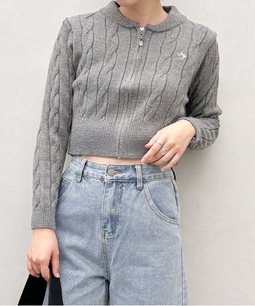 SpRay(スプレイ)の「ケーブル刺繍 ZIP カーディガン(カーディガン/ボレロ・レディース・グレー/ブラック/ネイビー/アイボリー・FREE)」の3枚目の写真