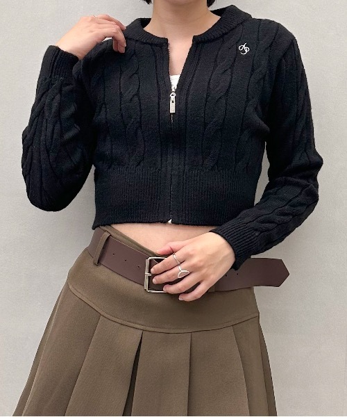 SpRay(スプレイ)の「ケーブル刺繍 ZIP カーディガン(カーディガン/ボレロ・レディース・グレー/ブラック/ネイビー/アイボリー・FREE)」の1枚目の写真