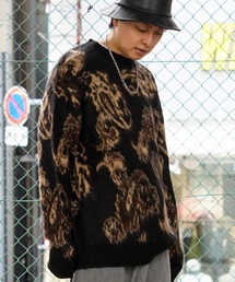 モヘアタッチ 総柄 ビッグクルーニット / Mohair Touch Allover Big Crew Knit / オーバーサイズ 総柄 セーター ユニセックス