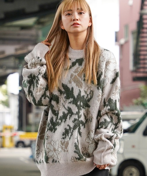 モヘアタッチ 総柄 ビッグクルーニット / Mohair Touch Allover Big