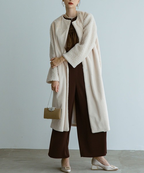 セール】フェイクファー×ボアコート（ノーカラーコート）｜Dorry Doll