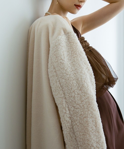 セール】フェイクファー×ボアコート（ノーカラーコート）｜Dorry Doll