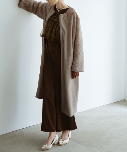 セール】フェイクファー×ボアコート（ノーカラーコート）｜Dorry Doll