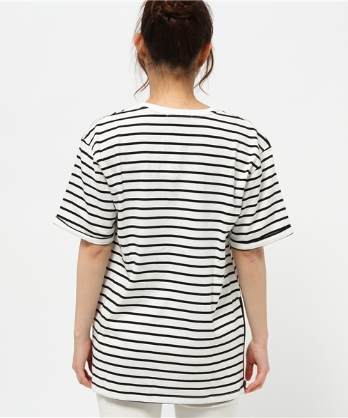 WEGO（ウィゴー）の「WEGO/サイドZIPロングTシャツ（Tシャツ/カットソー・レディース・オフホワイト/ホワイト系その他/ブラック・FREE）」の6枚目の写真