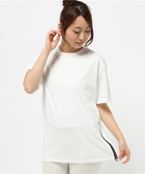 WEGO（ウィゴー）の「WEGO/サイドZIPロングTシャツ（Tシャツ/カットソー・レディース・オフホワイト/ホワイト系その他/ブラック・FREE）」の11枚目の写真
