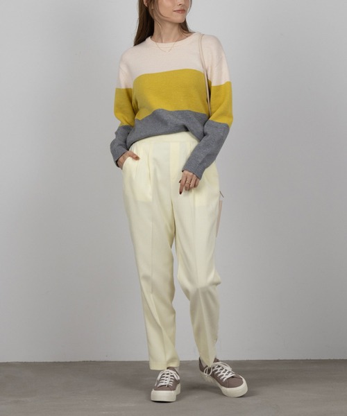 NAVY(ネイビー)の「NAVY もちもち 洗えるニット 3段切り替えプルオーバー(ニット/セーター・レディース・グリーン系/ネイビー/ピンク/イエロー・L/M)」の6枚目の写真