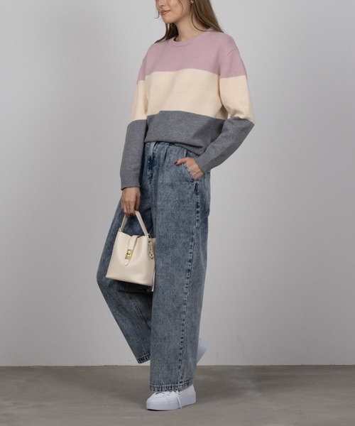 NAVY(ネイビー)の「NAVY もちもち 洗えるニット 3段切り替えプルオーバー(ニット/セーター・レディース・グリーン系/ネイビー/ピンク/イエロー・L/M)」の9枚目の写真