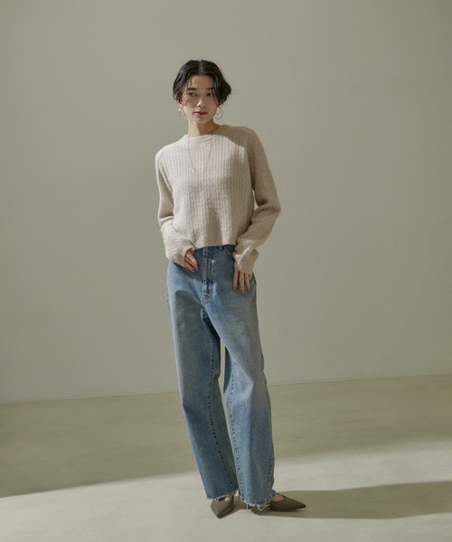 SALON adam et rope'（サロン アダム エ ロペ）の「【セットアップ対応】フォックス混ラメケーブル2WAYカーディガン/ニット（カーディガン/ボレロ・レディース・チャコールグレー/オフホワイト・FREE）」の9枚目の写真