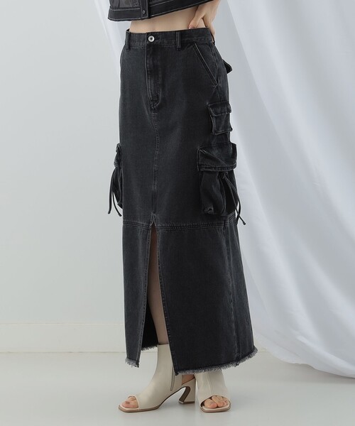 Ray BEAMS(レイビームス)の「Ray BEAMS / デニム カーゴ スカート(デニムスカート・レディース・ブラック/ブルー・0/1)」の9枚目の写真