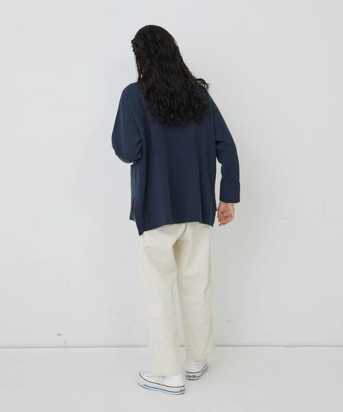 conges payes ADIEU TRISTESSE(コンジェ ペイエ アデュートリステス)の「ミラノリブポケット付きバスクシャツ(ニット/セーター・レディース・グレイッシュベージュ/ネイビー/ブルー・FREE)」の12枚目の写真