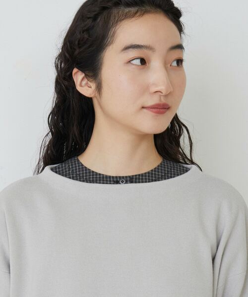 conges payes ADIEU TRISTESSE(コンジェ ペイエ アデュートリステス)の「ミラノリブポケット付きバスクシャツ(ニット/セーター・レディース・グレイッシュベージュ/ネイビー/ブルー・FREE)」の22枚目の写真