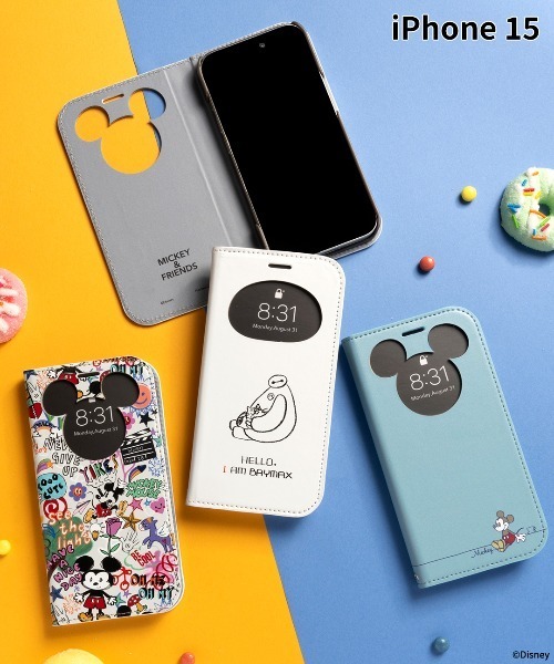 iPhone 15専用 ディズニーキャラクター CERTA フリップ 窓付き 手帳型
