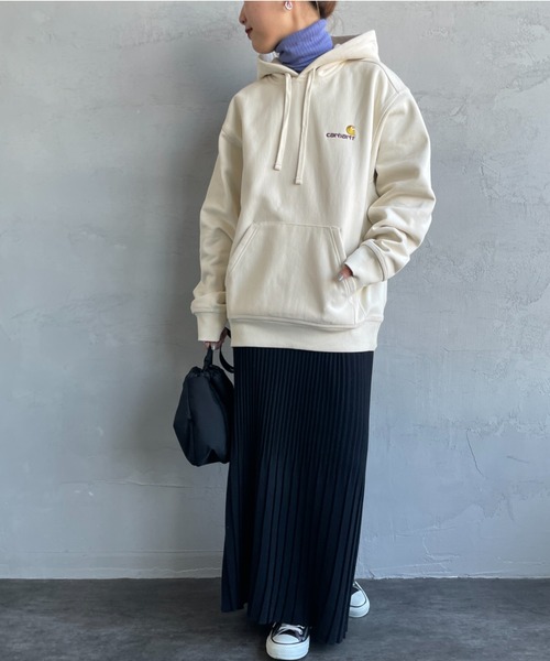 Carhartt WIP（カーハートダブリューアイピー）の「[carhartt WIP/カーハートダブリューアイピー] AMERICAN SCRIPT ワンポイントロゴ刺繍スウェットパーカー（パーカー・レディース・パープル/ブラック/ナチュラル/ライトグレー・XL/S/L/M）」の12枚目の写真