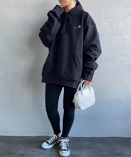 Carhartt WIP（カーハートダブリューアイピー）の「[carhartt WIP/カーハートダブリューアイピー] AMERICAN SCRIPT ワンポイントロゴ刺繍スウェットパーカー（パーカー・レディース・パープル/ブラック/ナチュラル/ライトグレー・XL/S/L/M）」の5枚目の写真