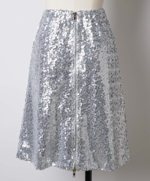 Double zip spangle midi skirt／ダブルジップスパンコール