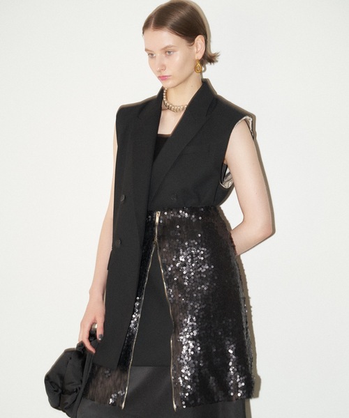 Double zip spangle midi skirt／ダブルジップスパンコール