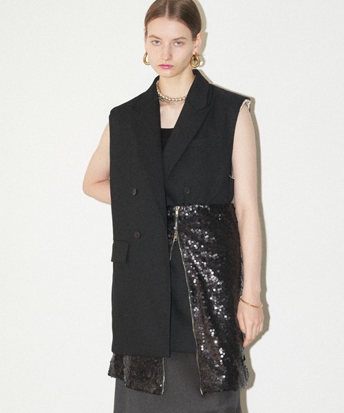 Double zip spangle midi skirt／ダブルジップスパンコール