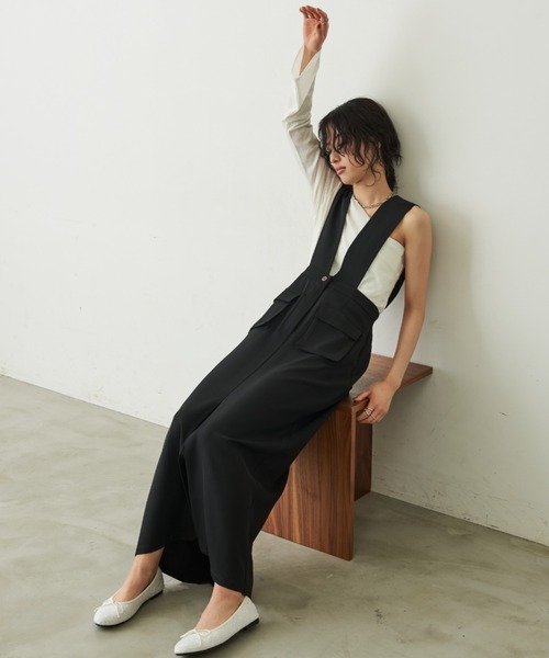 Aunt Marie's（アントマリーズ）の「アウトポケットジャンスカ（ジャンパースカート・レディース・モカ/ブラック・FREE）」の5枚目の写真