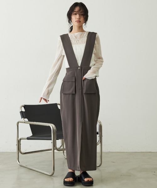 Aunt Marie's（アントマリーズ）の「アウトポケットジャンスカ（ジャンパースカート・レディース・モカ/ブラック・FREE）」の14枚目の写真