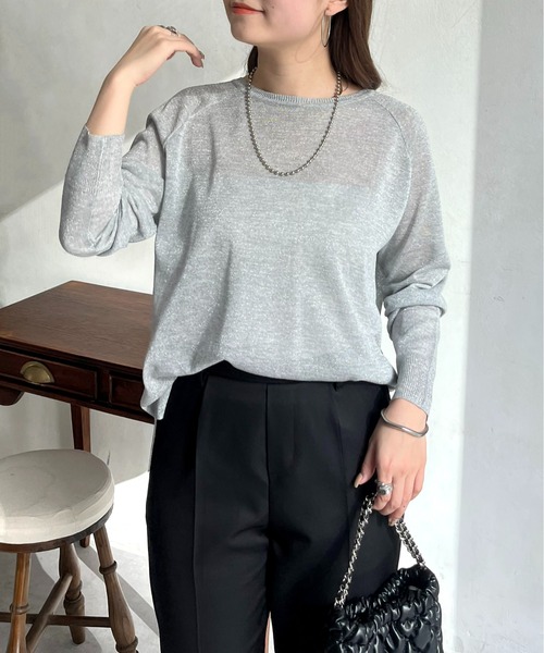 prose verse(プロズヴェール)の「ラグランスリーブシアーラメニット(ニット/セーター・レディース・シルバー/オフホワイト/ブラック・フリ-)」の3枚目の写真