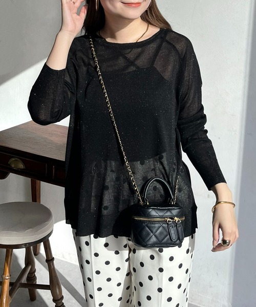 prose verse(プロズヴェール)の「ラグランスリーブシアーラメニット(ニット/セーター・レディース・シルバー/オフホワイト/ブラック・フリ-)」の2枚目の写真