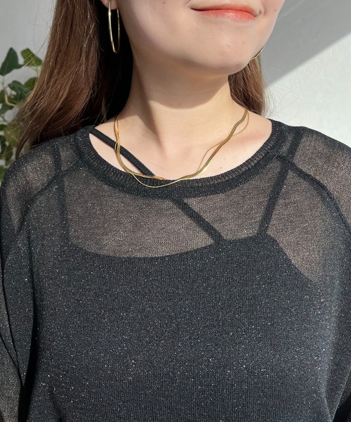 prose verse(プロズヴェール)の「ラグランスリーブシアーラメニット(ニット/セーター・レディース・シルバー/オフホワイト/ブラック・フリ-)」の21枚目の写真