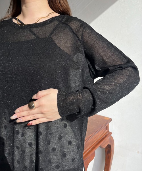 prose verse(プロズヴェール)の「ラグランスリーブシアーラメニット(ニット/セーター・レディース・シルバー/オフホワイト/ブラック・フリ-)」の22枚目の写真