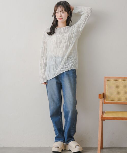 RETRO GIRL（レトロガール）の「ウェーブカットソー（Tシャツ/カットソー・レディース・ブラック/ブルー/ナチュラル・FREE）」の5枚目の写真