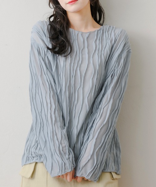 RETRO GIRL（レトロガール）の「ウェーブカットソー（Tシャツ/カットソー・レディース・ブラック/ブルー/ナチュラル・FREE）」の3枚目の写真