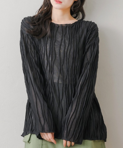 RETRO GIRL（レトロガール）の「ウェーブカットソー（Tシャツ/カットソー・レディース・ブラック/ブルー/ナチュラル・FREE）」の2枚目の写真