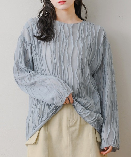 RETRO GIRL（レトロガール）の「ウェーブカットソー（Tシャツ/カットソー・レディース・ブラック/ブルー/ナチュラル・FREE）」の4枚目の写真