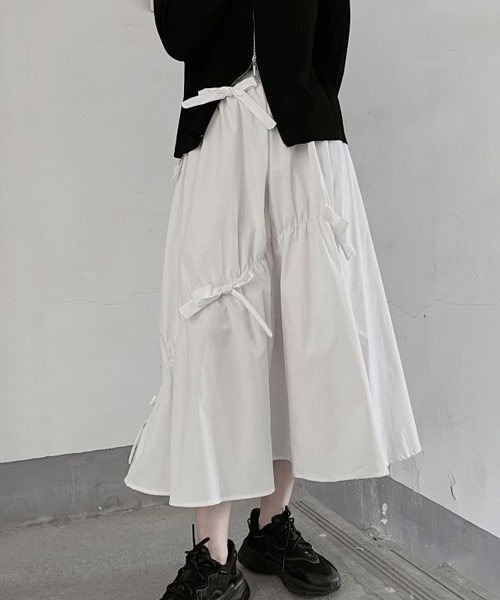 Mayree（メイリー）の「【Mayree】リボンフレアロングスカート（スカート・レディース・ホワイト/ブラック・FREE）」の4枚目の写真