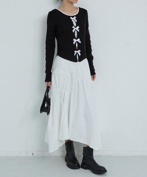 MAISON DE THERESE（メゾン ド テレーズ）の「配色リボン付き　長袖Tシャツ ニット/セーター カーディガン/ボレロ（カーディガン/ボレロ・レディース・ブラック/グレー/ピンク・FREE）」の13枚目の写真
