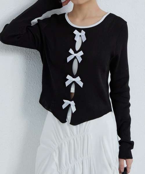 MAISON DE THERESE（メゾン ド テレーズ）の「配色リボン付き　長袖Tシャツ ニット/セーター カーディガン/ボレロ（カーディガン/ボレロ・レディース・ブラック/グレー/ピンク・FREE）」の15枚目の写真