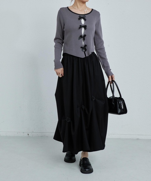 MAISON DE THERESE（メゾン ド テレーズ）の「配色リボン付き　長袖Tシャツ ニット/セーター カーディガン/ボレロ（カーディガン/ボレロ・レディース・ブラック/グレー/ピンク・FREE）」の8枚目の写真