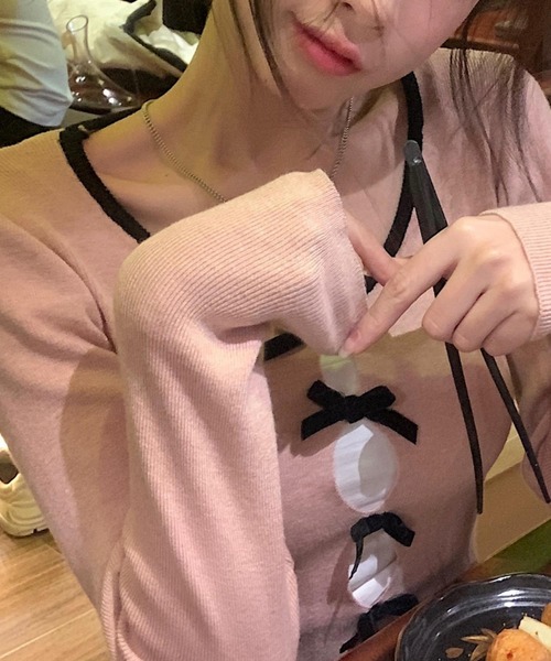 MAISON DE THERESE（メゾン ド テレーズ）の「配色リボン付き　長袖Tシャツ ニット/セーター カーディガン/ボレロ（カーディガン/ボレロ・レディース・ブラック/グレー/ピンク・FREE）」の22枚目の写真