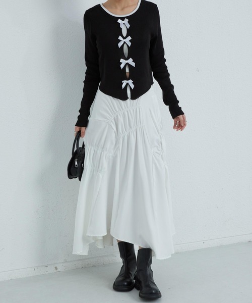 MAISON DE THERESE（メゾン ド テレーズ）の「配色リボン付き　長袖Tシャツ ニット/セーター カーディガン/ボレロ（カーディガン/ボレロ・レディース・ブラック/グレー/ピンク・FREE）」の12枚目の写真