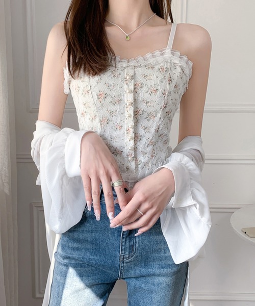 Diosfront（ディオスフロント）の「レースドッキング小花柄キャミソール（キャミソール・レディース・ホワイト/ブラック・FREE）」の11枚目の写真