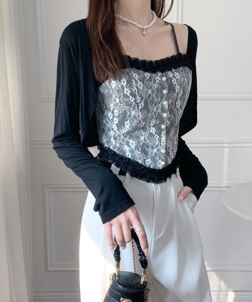 Diosfront（ディオスフロント）の「レースドッキング小花柄キャミソール（キャミソール・レディース・ホワイト/ブラック・FREE）」の16枚目の写真