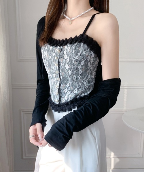 Diosfront（ディオスフロント）の「レースドッキング小花柄キャミソール（キャミソール・レディース・ホワイト/ブラック・FREE）」の18枚目の写真