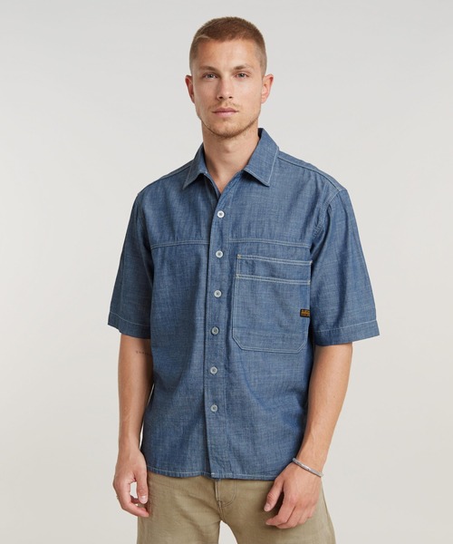 G-STAR(ジースター)の「DOUBLE POCKET RELAXED SHIRT/ショートスリーブデニムシャツ/シャンブレーシャツ(シャツ/ブラウス・メンズ・ダークインディゴブルー・SMALL/MEDIUM/LARGE/X-SMALL/X-LARGE)」の1枚目の写真