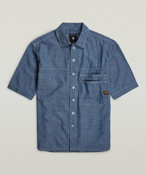 G-STAR(ジースター)の「DOUBLE POCKET RELAXED SHIRT/ショートスリーブデニムシャツ/シャンブレーシャツ(シャツ/ブラウス・メンズ・ダークインディゴブルー・SMALL/MEDIUM/LARGE/X-SMALL/X-LARGE)」の3枚目の写真