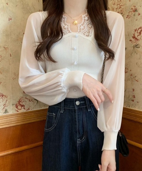 Miniministore(ミニミニストア)の「異素材ニットトップス レディース 韓国(ニット/セーター・レディース・ブラック/ベージュ/ピンク/ホワイト・FREE)」の9枚目の写真