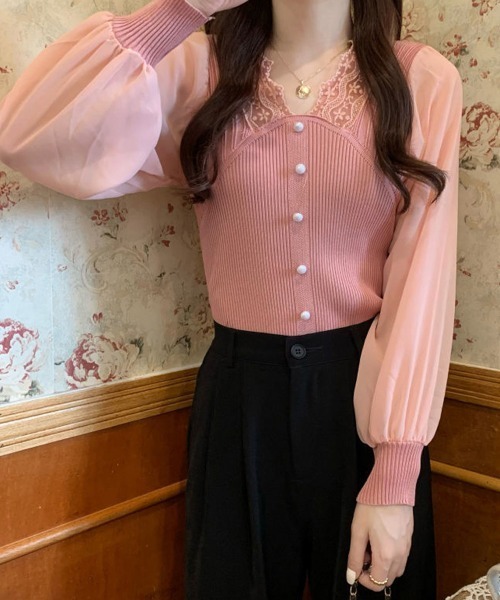 Miniministore(ミニミニストア)の「異素材ニットトップス レディース 韓国(ニット/セーター・レディース・ブラック/ベージュ/ピンク/ホワイト・FREE)」の13枚目の写真