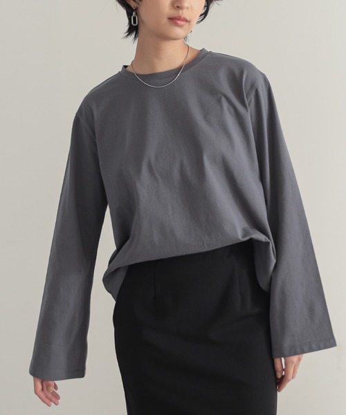 for/c(フォーシー)の「汗シミ防止フレアスリーブロンT【サスティナブル】(Tシャツ/カットソー・レディース・ホワイト/チャコールグレー/ブラック・L/M)」の13枚目の写真