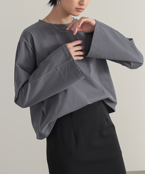 for/c(フォーシー)の「汗シミ防止フレアスリーブロンT【サスティナブル】(Tシャツ/カットソー・レディース・ホワイト/チャコールグレー/ブラック・L/M)」の14枚目の写真