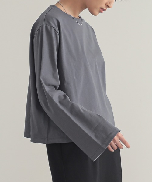 for/c(フォーシー)の「汗シミ防止フレアスリーブロンT【サスティナブル】(Tシャツ/カットソー・レディース・ホワイト/チャコールグレー/ブラック・L/M)」の10枚目の写真