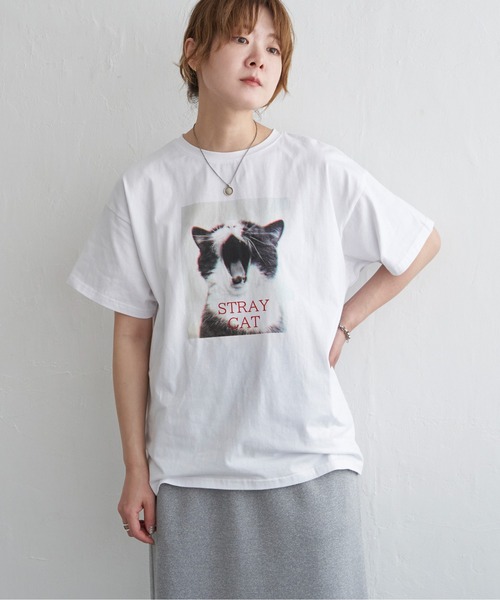 notch.(ノッチ)の「ベア天竺 キャットプリントTシャツ(Tシャツ/カットソー・レディース・ブラック/その他2・M)」の12枚目の写真