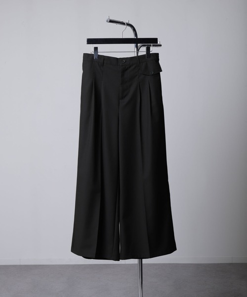 NILWAY(ニルウェイ)の「センタープレス フェイクポケット ワイドフレア 袴パンツ/ ワイド スラックス パンツ(スラックス・メンズ・杢グレー/チャコールグレー/カーキ/ブラック・LARGE/MEDIUM/SMALL)」の13枚目の写真